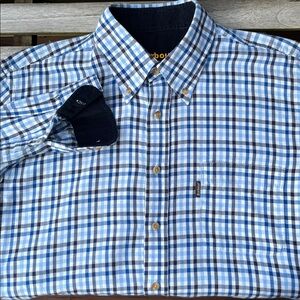 Barbour Checked Country Shirt Cord Accents Brushed Twill‎ Long Sleeve Flannel